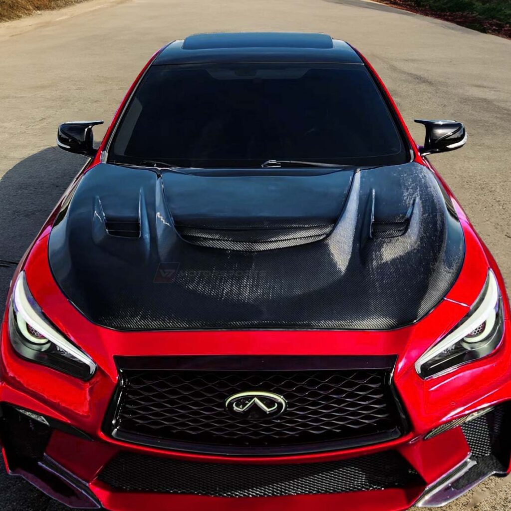 Apex Style Q50 Carbon Fiber Hood International Shipping - V7 Motorsports